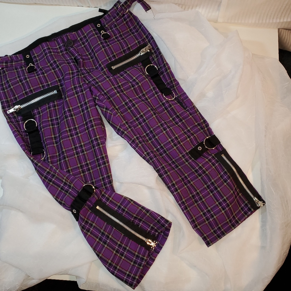 Tripp NYC, Purple Plaid Goth Capri Pants.